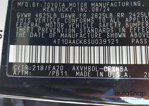 2025 Toyota Camry Le из США, поврежденный, VIN 4T1DAACK6SU039121